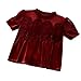 Women's Velvet Lace Blouses Round Neck Short Sleeve Flared Swing Tops Intricate Back Design Elegant Velvet Shirts Red M