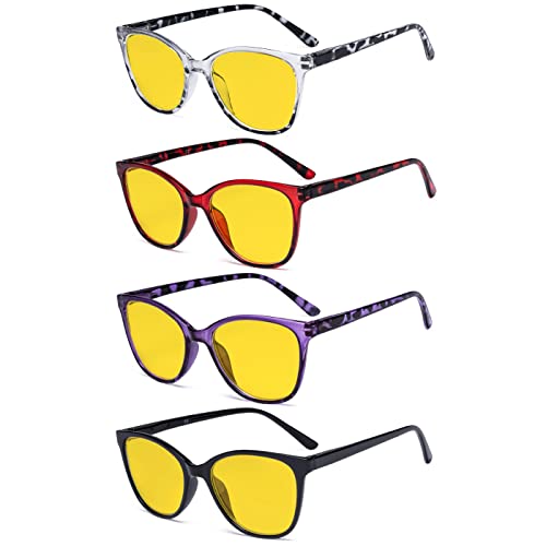 Image of Eyekepper 4 Pack Oversized Blue Light Filter Glasses - Cat Eye Design Computer Reading Glasses for Women Anti Screen Glare Blocking Digital Blue Rays Amber Tinted +2.00