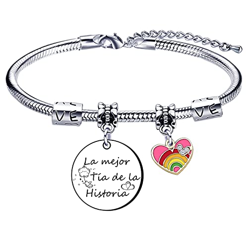 Lumengqi Pulsera con Grabado Colgante: La mejor tía del mundo Regalos de cumpleaños para Mujer Pulsera de Plata (2)