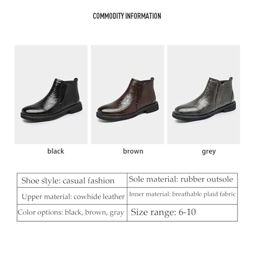Men's Leather Chunky Heel Chukka Ankle Boots Retro Gradient Round Head Block Heel Non-Slip Business Chelsea Boots Work Comfortable Short Boots 5