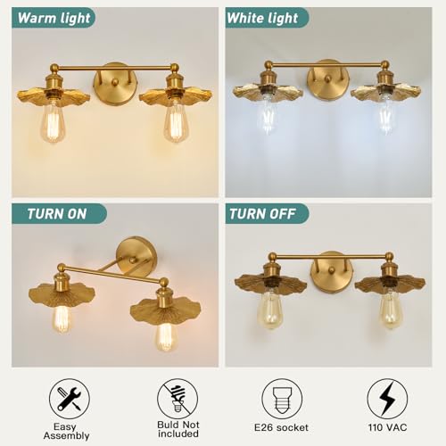 Image of ZGLAOJT 2 Light Vintage Vanity Light Gold Bathroom Light Fixtures Over Mirror.