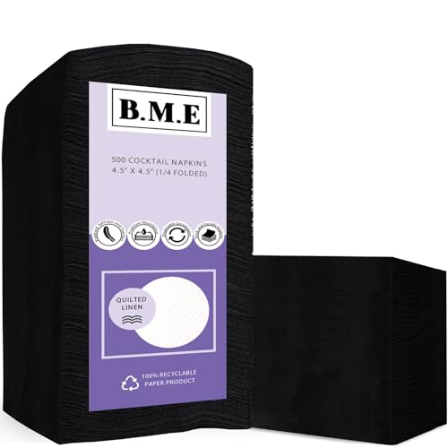 500 Pack Black Cocktail Napkins- Bulk Paper Napkins Eco-Friendly- Disposable Square Bar Napkin for Parties- Soft & Absorbent Dinner Napkins- Beverage Napkins for Weddings, Restaurants and Everyday Use