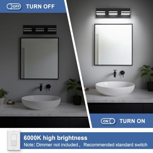 Image of Modern LED Small Black Acrylic Bathroom Lights Fixtures 3-Light