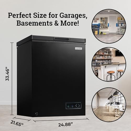 Image of Igloo 5.0 Cu Ft. Upright Deep Freezer Chest- Deep Freezer with Quick Freezing System & Adjustable Thermostat- Low Noise Freezer with Removable Basket & LED Lights for Homes, Garages & Basements- Black