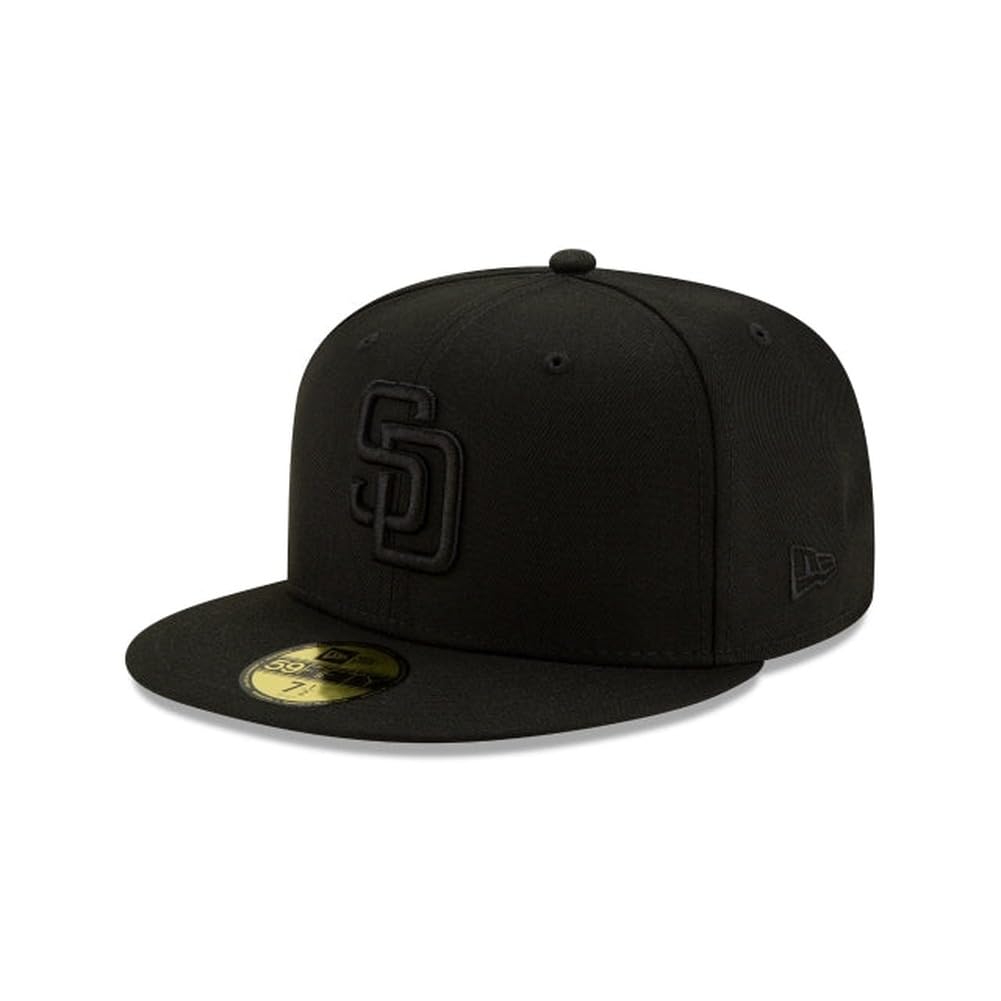 New Era MLB 59FIFTY San Diego Padres Baseballkappe, Schwarz auf Schwarz, authentische Kollektion, tailliert auf Feld