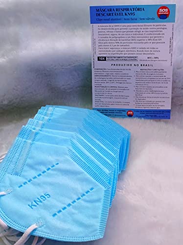 Máscaras KN95 Azul Claro Adultas com ANVISA Fabricada no BRASIL - Embaladas de 10 em 10 - Kit de 10,