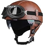 Casco Retro Casco De Motocicleta Casco De Media Concha,Medio Casco De Motocicleta Alemán Casco Jet Gorra De Certificación ECE Casco De Media Concha Hombres Mujeres Casco Medio A, XL=60~61cm