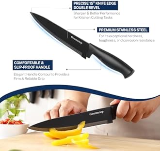 Kitchen Knife Set with No Drilling Magnetic Strip for Kitchen Black Titanium Small Cooking Knives, Sharp Stainless Steel Chef Knife Set for Cutting Meat & Vegetable