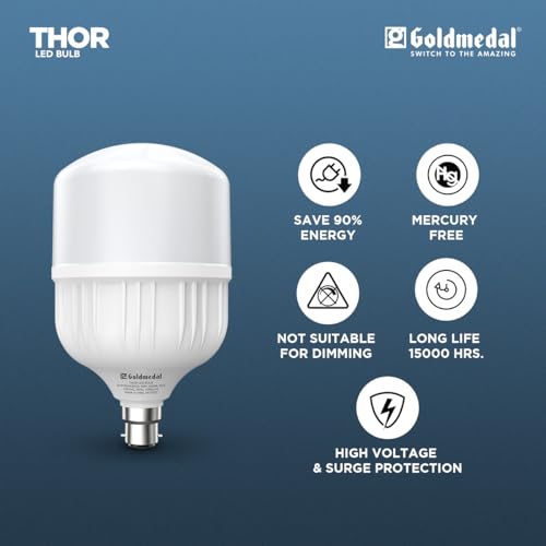 Image of Goldmedal Thor 40W B22 Base LED Bulb - Warm White (3000k) | Energy Efficient | 230 Degree Light Coverage | Surge Protection up to 4KV | Rated Life 15000 Hrs | for Home & Office |Pack of 2