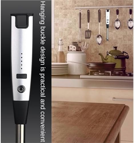 USB Rechargeable Arc Lighter, Windproof Metal Kitchen Gas Igniter with LED Battery Indicator, Perfect for BBQ, Candles, and Stoves - Silver Electric Lighter