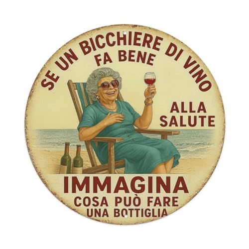 Plaque ronde en métal vintage sur le thème du vin rouge - Décoration murale - 20,3 x 20,3 cm