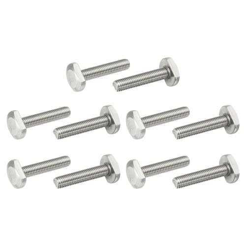 Image of PATIKIL M8 x 40 mm T Slot Bolts, 10 Pcs 304 Stainless Steel Drop-in Bolt T Shape Stud Sliding Screw Metric Thread Hammer Head Bolt for T Track, Silver