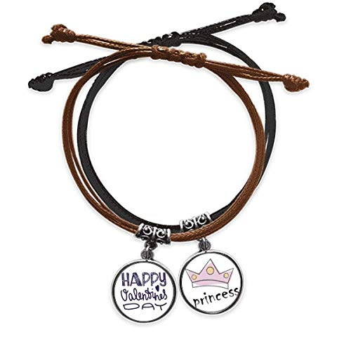 Pulsera de cuerda cuero trenzado Feliz día de San Valentín pulsera princesa cute quote