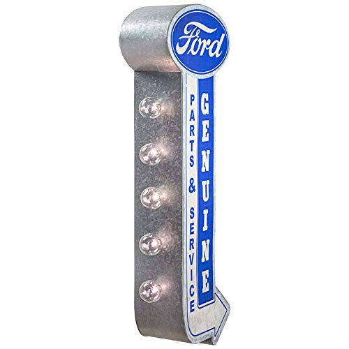 Ford Parts Service Garage - Reproduction Vintage Advertising Sign - Battery Powered LED Lights Double Sided Metal Wall Mounted - 25 x 9 x 4 inches