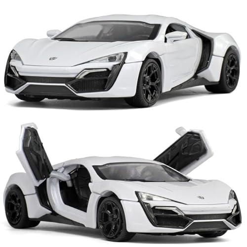 Image of 1:24 Scale Lykan Hypersport Diecast Model Toy Car, Alloy Metal Pull Back Vehicle for Kids, Openable Doors, Lights & Music, Big Size Toy Car for Boys & Girls (White)