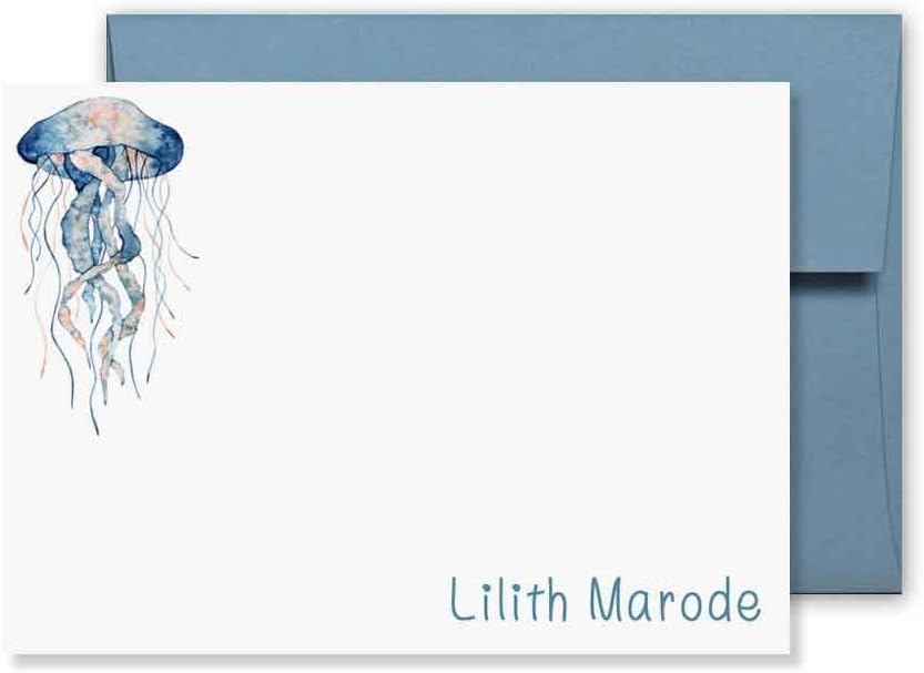 kai kai market | Under The Sea Jellyfish | Personalized Stationery | Flat Note Cards and Envelopes | Seaside, Marine, Coastal, Beach, Nautical | Thank You Cards |