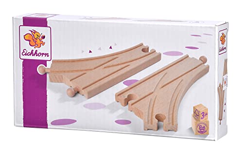 Eichhorn Schienenbahn 100006401 Weichen-Set, 2 teilig, FSC zertifiziertes Buchenholz, verbaubar mit Anderen Schienenbahnsystemen