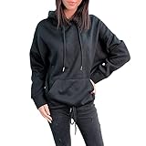 Generisch Hoodie Damen Pullover Sweatshirt Kapuzenpullover Freizeit Sport Streetwear Training Langarmshirt (S, 8890 Schwarz)