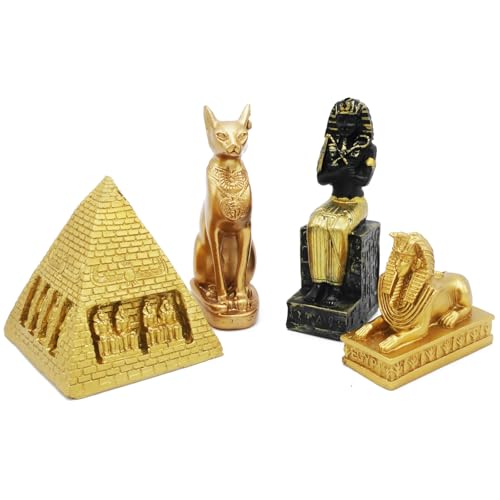 TAC IBEX Egyptian Figure Decoration Set of 4 Ancient Pyramid Pharaoh Sphinx Egypt Décor Statue Tourism Souvenirs Decor Khufu Building Ornament Sculpture