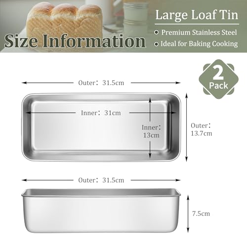 Onader 3lb Loaf Tin Set of 2, Stainless Steel Large Bread Loaf Pan for Baking Banana Bread, Meat Loaf, Lasagna and Cake, Healthy & Sturdy, Oven & Dishwasher Safe, 31.5X 13.7X 7.5 cm - Image 3