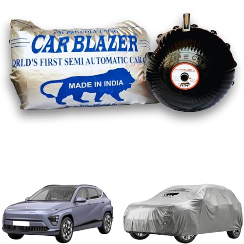 Image of CARBLAZER Portable & Semi-Automatic Full Body Car Covers: Heavy Duty| Anti-Theft| Dust & Scratch Proof | Water & Wind Resistant | Dual-Side Car Covers, Compatible for Hyundai Kona Electric