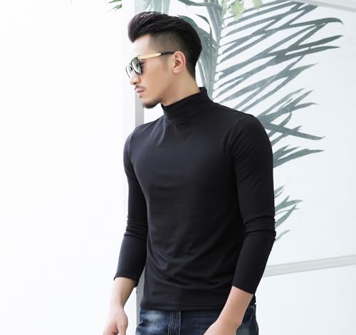 YIXUANAI タートルネック メンズ インナー トップス 微起毛 裏起毛 タートル 長袖 カットソー 冬 暖かい 下着 防寒 あったか ハイネック Tシャツ 重ね着 の商品画像 1