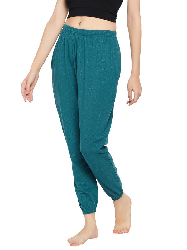Image of Clovia Women's Cotton Splatter Print Joggers In Blue