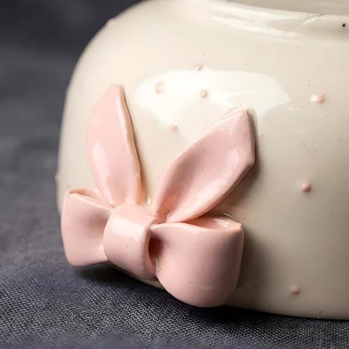 Image of Handmade Aesthetic Ceramic Bowl with 3D Pink Bow, 450ml Cute Breakfast Bowl for Cereal, Soup, Noodles, Desserts, Food-Safe Premium Ceramic Adorable Kawaii Bowl