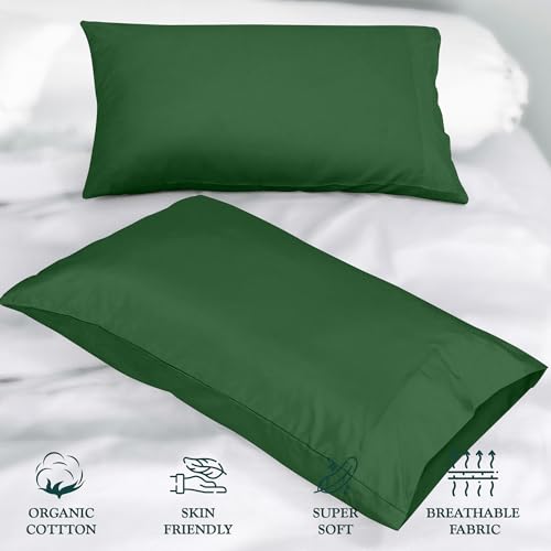 Image of ROYALE LINEN 300 Thread Count 100% Long Staple Combed Cotton Pillowcases Set Of 2 - Ultra Soft - Standard Bed Pillow Cover - 20 inchx26 inch - Breathable, Cool & Crisp Percale Pillow Cases (Std, Hunter Green)