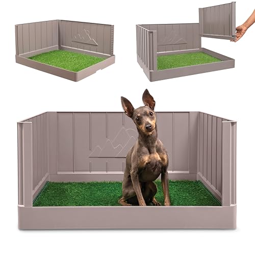 Dog Grass Pad with Tray, Indoor Dog Potty, Litter Box with High Walls, Artificial Grass for Dogs, Pee Pad Holder, Potty Training Tray with Reusable Turf Patch, for Apartments & Balconies