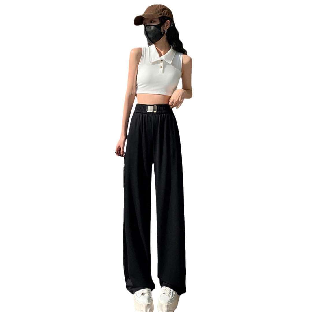 Dcvmvmn Womens Narrow Wide-Leg Pants Spring and Summer Look Thin High Waist Summer Slim Straight Casual Knitted Pants