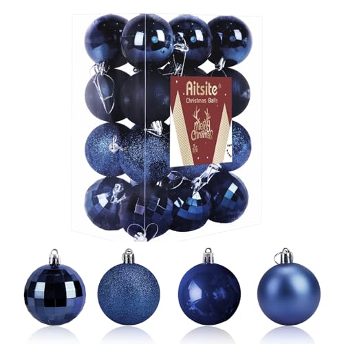 24 Stück Weihnachtskugeln Navy Blau, 6CM Christbaumkugeln Kunststoff...