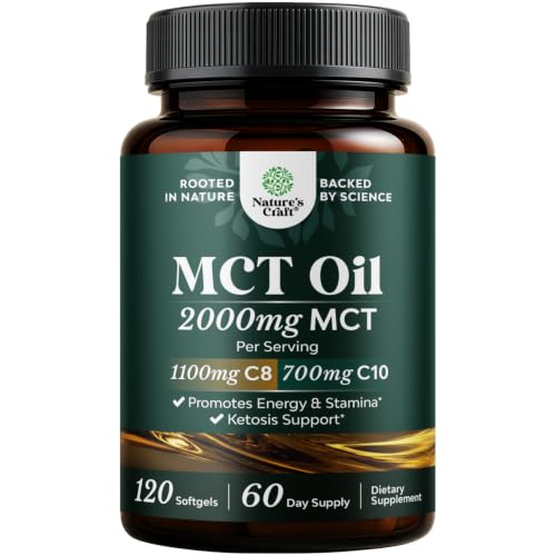 C8 MCT Oil Capsules with Coconut Oil, Dietary Supplement - 120 Count
