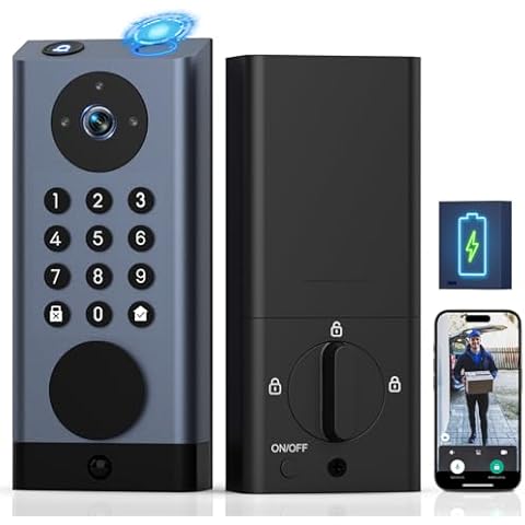 Pothunder Smart Lock with Camera, Keyless Entry Door Lock Deadbolt with WiFi Video Doorbell, Fingerprint Electronic Keypad Code Door Lock for Front Door with App Remote Control, PIR Motion Detection Cover