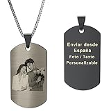 FUSIYU Collar Colgante Personalizado Acero Inoxidable, Collar Placa Personalizable, Texto/Foto (Efecto Cómico) Personalizable, Collar Hombre Personalizado con Cadena 60cm, Oro/Plata/Negro