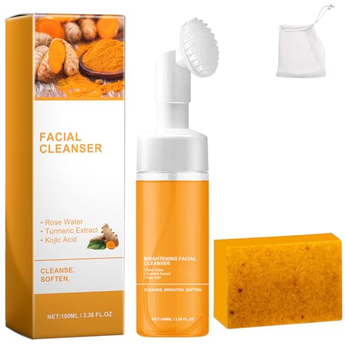 hadaclub Turmeric Wash and Care Two Piece Set Tuemeric Facial Cleanser & Turmeric Soap Combo Turmeric Cleansing Mousse For All Skin Types 1PCS Turmeric Wash+1PCS Turmeric Soap