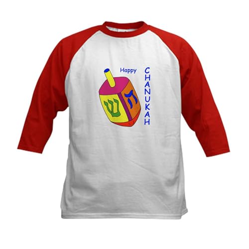 CafePress Hanukkah Kids Baseball Jersey Kids Cotton Baseball Jersey, 3/4 Raglan Sleeve Shirt Red/White