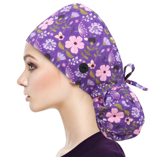 Image of QBA Adjustable Working Cap with Button, Satin-Lined Hat, Cotton Working Hat Sweatband, Elastic Tie Back Hats Unisex