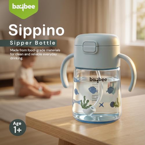 Image of BAYBEE Sipper for Baby with Soft Silicone Straw | Baby Sippy Cup with Anti-Spill Lock Water Bottle with Twin Handles | BPA-Free Tritan Drinking Sipper for Kids for Infants & Toddlers (280ml - Blue)