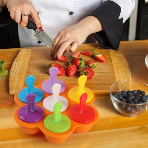 WD&CD 14 sztuk silikonowych foremek do lodów, z 18 patyczkami z tworzywa sztucznego, bez BPA, do zamrażania owoców lub jogurtu – niebieskie i pomarańczowe