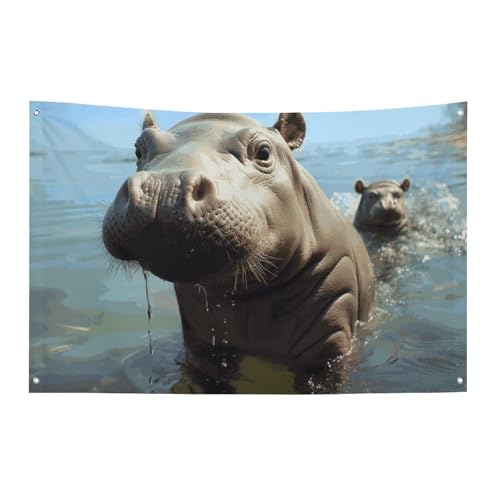 Drapeaux de jardin saisonniers hippopotame pour cour