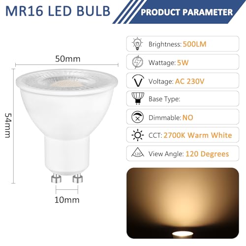 6 Pack GU10 LED Bulbs 5W Reflector Bulb, Warm White 2700K, Equivalent to 50W 35W Halogen Spotlight Bulb, 500LM - Image 2
