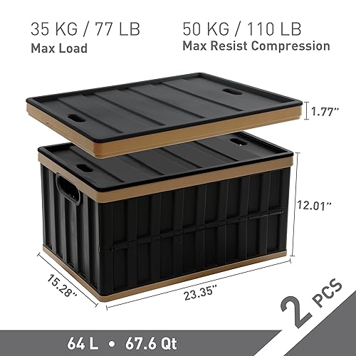 Citylife 64L Collapsible Storage Bins with Lids Plastic Storage Containers for Organizing Stackable Storage Box Large Heavy Duty Utility Crates, 2 Packs - Image 3