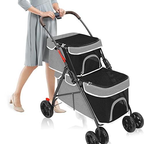 Dog Strollers For Small Dogs,Double Pet Stroller For 2 Small Medium Dogs Cats Folding Portable Cat Stroller With 4 Lockable Wheels #TOP5