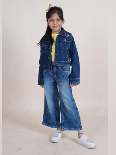Image of Girls Full Sleeve Solid Crop Denim Jacket