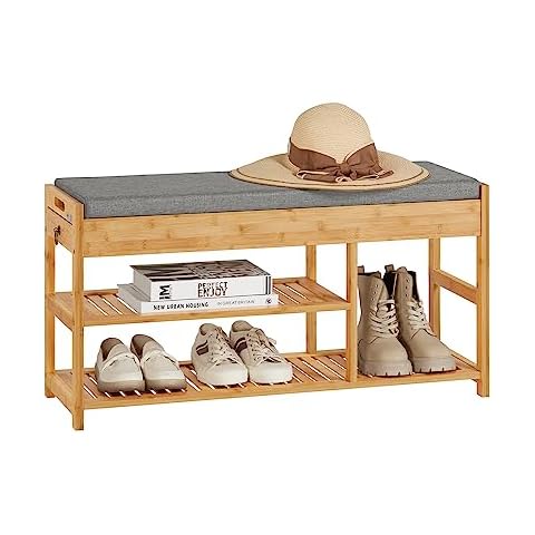 SoBuy® FSR47-N Bamboo Shoe Rack with Cushion Cover