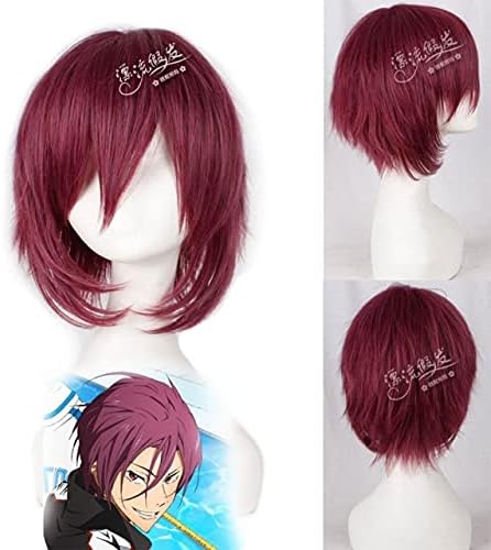 Free Iwatobi Swim Club Rin Matsuoka Cosplay Wig Short Straight Auburn Wigs Bangs For Party Synthetic Hair娨 Cap As The Photo