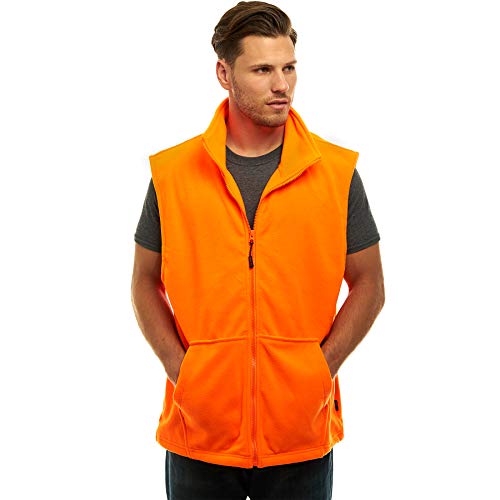 Trailcrest Mens High Visibility Safety Fleece Blaze Orange Hunting Vest W/Pockets For Construction, Engineers, Xl #TOP17