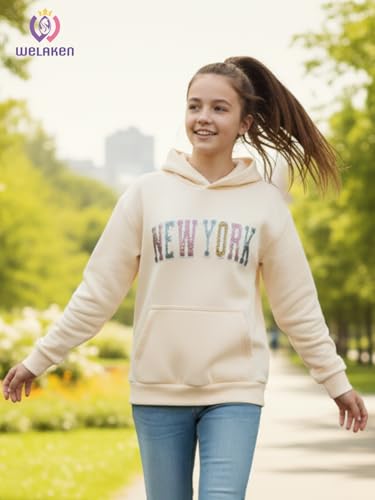 Image of WELAKEN Girls New York Hoodies Sweatshirts Long Sleeves Pullover Tops