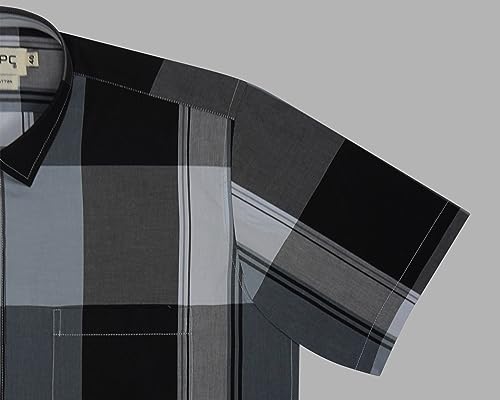 Image of GHPC 100% Cotton Checkered Half Sleeves Regular Fit Formal Shirt for Men